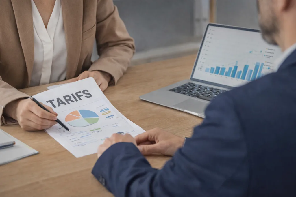 Conseiller en gestion de patrimoine présentant une analyse financière et un accompagnement patrimonial lors d’un rendez-vous client