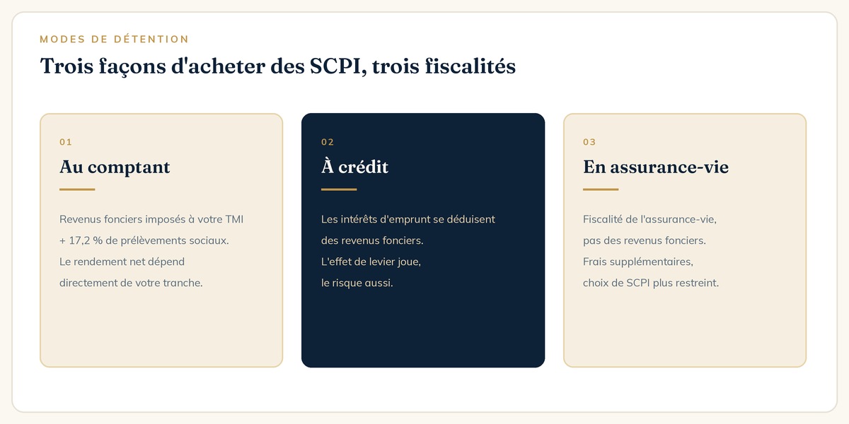 Trois modes de détention de SCPI : au comptant, à crédit ou en assurance-vie